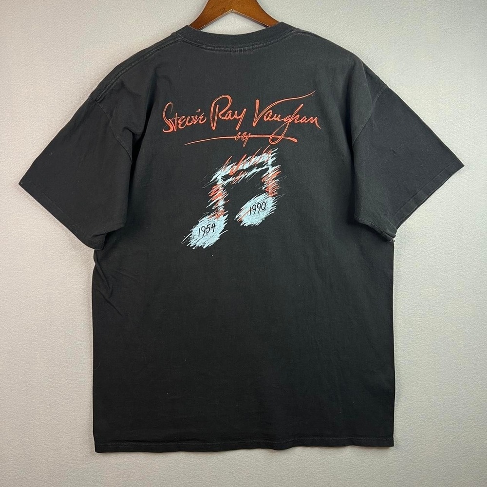 Vintage Stevie Ray Vaughan Memorial 1954-1990 Black Graphic Band T-Shirt - Picture 5 of 8